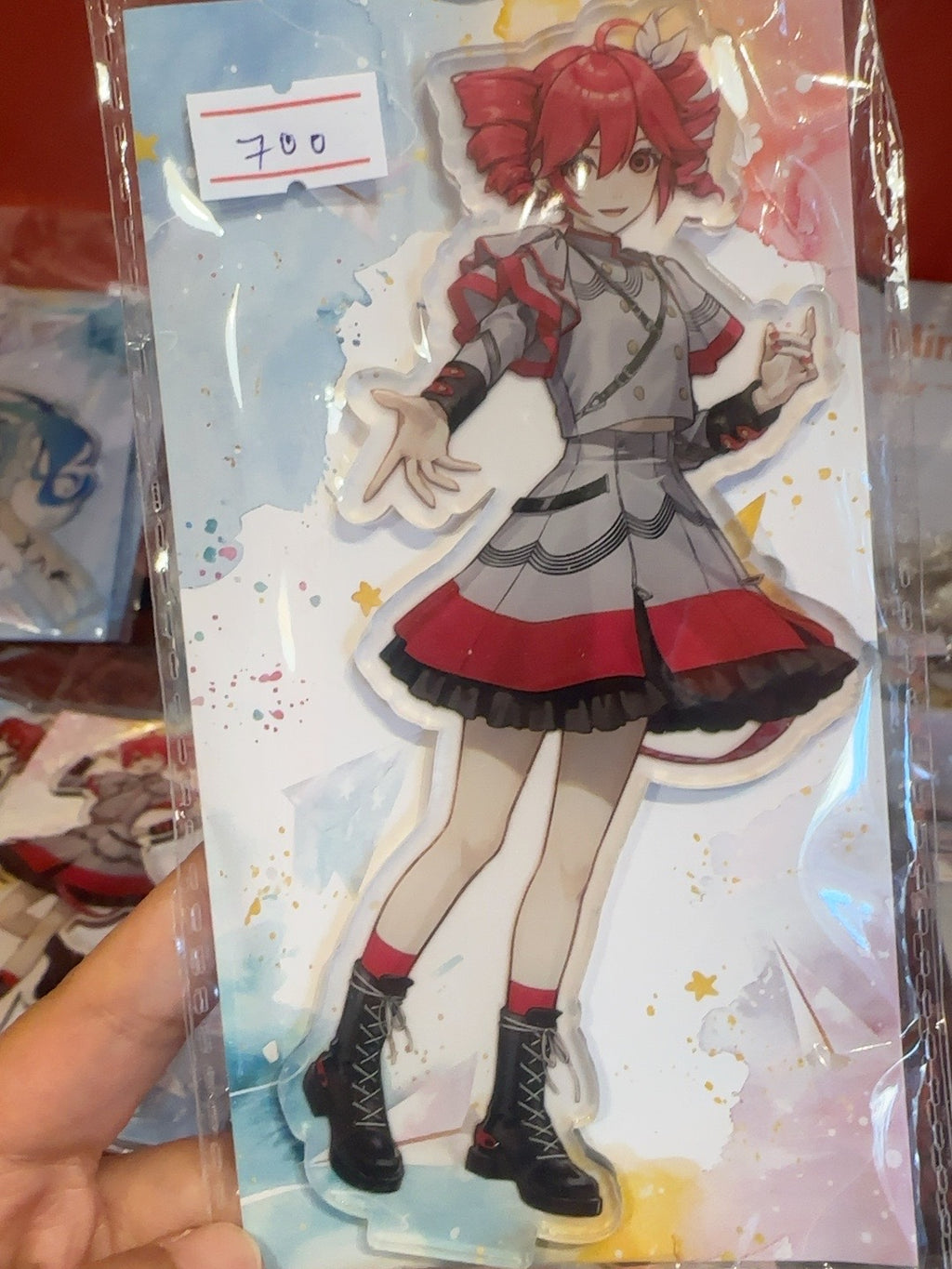 Kasane Teto grey and red open arms acrylic stand — ANF-004