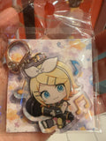 Kagamine Rin chibi acrylic keychain with white bow and music notes