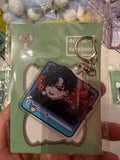 Black hair and red flowers video frame acrylic keychain