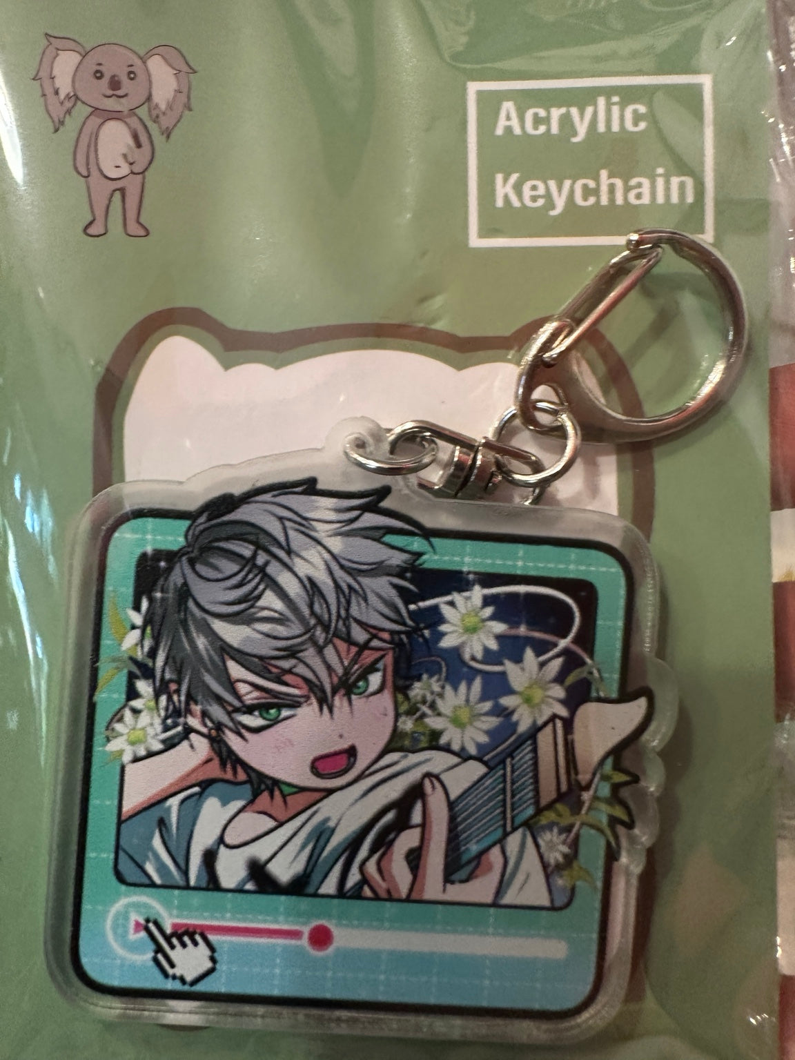 Silver hair anime guitarist video frame acrylic keychain
