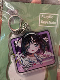 Dark-haired anime singer purple video player acrylic keychain